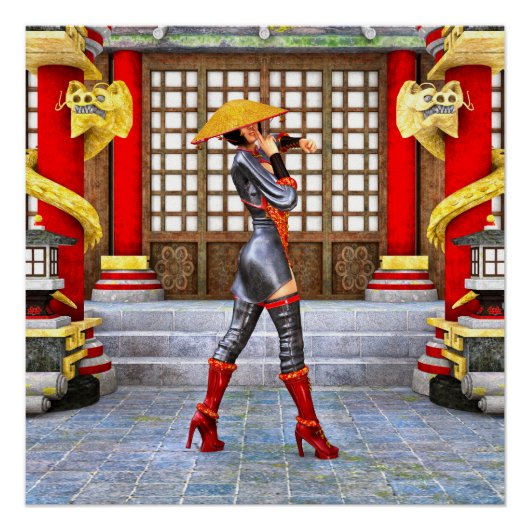 Asiatische Kriegerin Fantasy Samurai Kunstwerk Poster (Vorderseite)