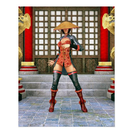 Asiatische Kriegerin Fantasy Samurai Kunstwerk Poster (Vorderseite)