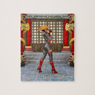 Asiatische Kriegerin Fantasy Samurai Kunstwerk Puzzle