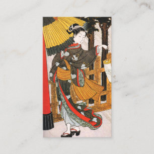Asiatische Kunst Frau in Kimono mit Regenschirm Visitenkarte