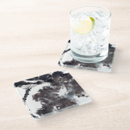 Asiatische Kunst mit Lotusblätter Motiv Glasuntersetzer