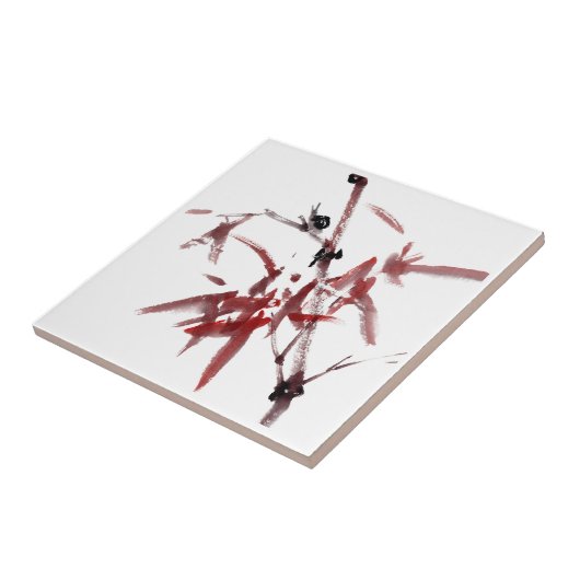 Asiatische Kunst mit Schnecke und Rotem Bambus Fliese (Seite)