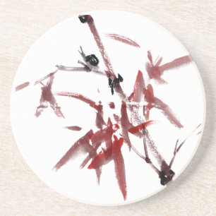 Asiatische Kunst mit Schnecke und Rotem Bambus Getränkeuntersetzer