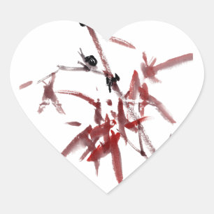 Asiatische Kunst mit Schnecke und Rotem Bambus Herz-Aufkleber