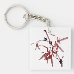 Asiatische Kunst mit Schnecke und Rotem Bambus Schlüsselanhänger