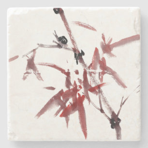 Asiatische Kunst mit Schnecke und Rotem Bambus Steinuntersetzer