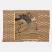 Asiatische Kunstaube auf dem Zweig der Kirschbaume Geschirrtuch (Horizontal)