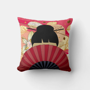 Asiatische Lady & Fan Herbstkissen Herbstlaube Kis Kissen