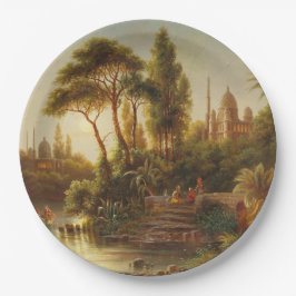 Asiatische Landschaft im Abend Licht (Sunset Art) Pappteller