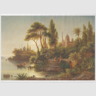 Asiatische Landschaft im Abendlicht (Sonnenunterga Seidenpapier