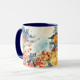 Asiatische Landschaft mit Pagoda Tasse