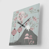 Asiatische Landschaftsblüte Kunst Quadratische Wanduhr (Winkel)