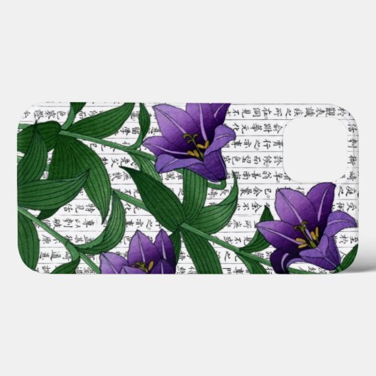 Asiatische Lila Harebells im Kanji Hintergrund Case-Mate iPhone Hülle (Rückseite (Horizontal))