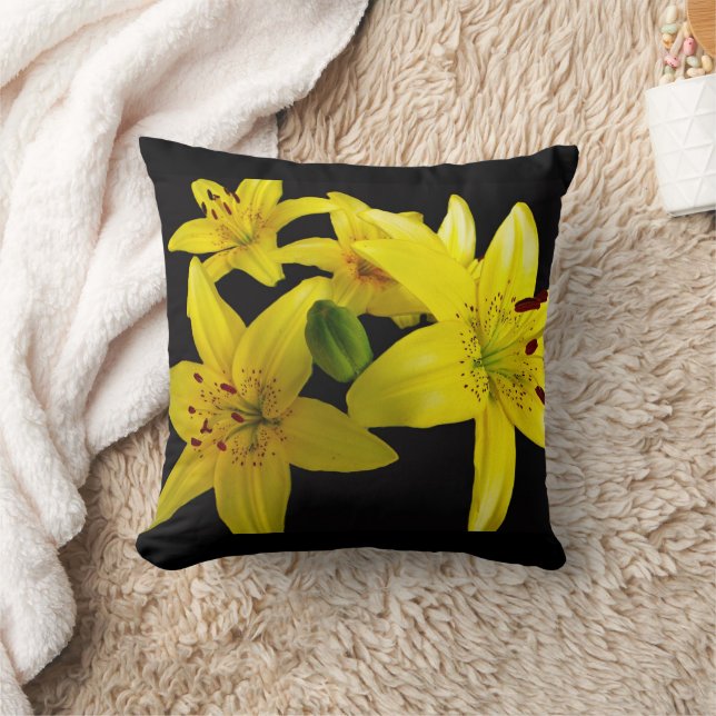 Asiatische Lilien auf schwarz Kissen (Decke)