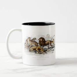 Asiatische Löwe, Löwe, Bengalischer Tiger, Leopard Zweifarbige Tasse