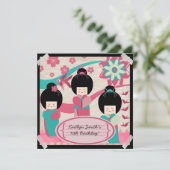 Asiatische Mädchen-Geburtstags-Einladung Einladung (Stehend Vorderseite)