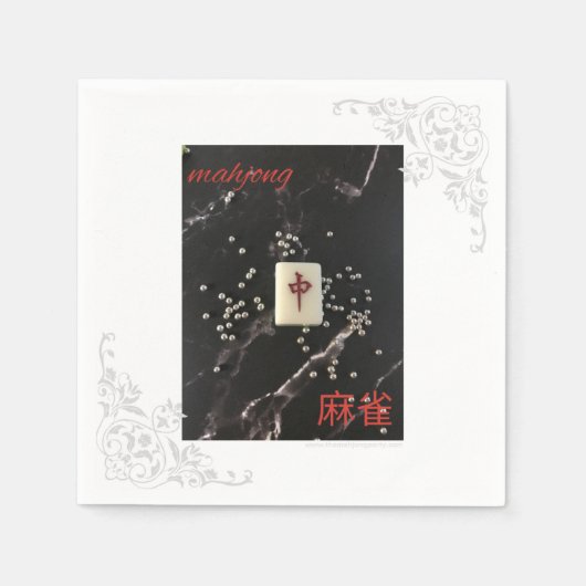 Asiatische Mahjong-Serviette mit dem Roten Drachen Serviette (Vorderseite)