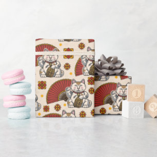 Asiatische Maneki Neko Katze  Geschenkpapier