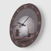 Asiatische Mondlicht-Rosa-Blüte Pagode digitale Ku Große Wanduhr (Winkel)