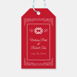 Asiatische Monogram Red White Wedge Geschenkanhänger