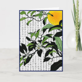 Asiatische Orangenblüten im Kanji Hintergrund Dankeskarte