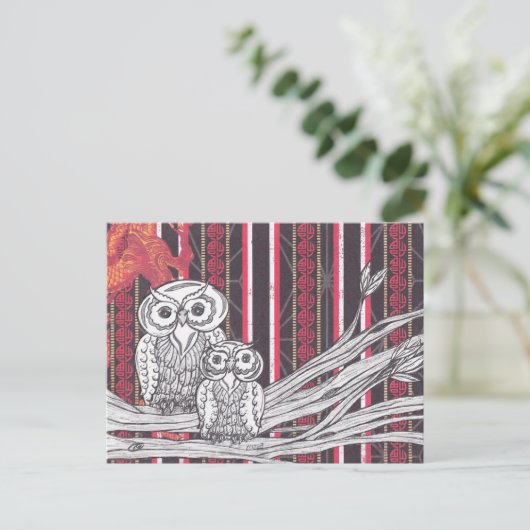 Asiatische Owls Postkarte (Stehend Vorderseite)