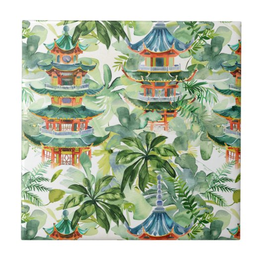 Asiatische Pagode in Verdant Landscape (11) Fliese (Vorderseite)