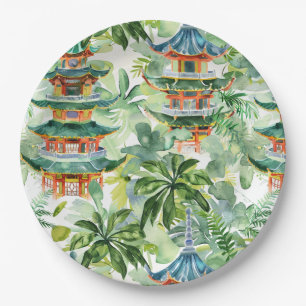 Asiatische Pagode in Verdant Landscape (11) Pappteller