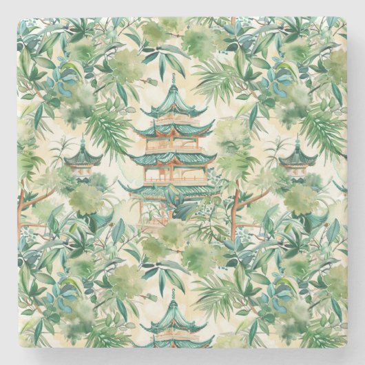 Asiatische Pagode in Verdant Landscape (12) Steinuntersetzer (Vorderseite)