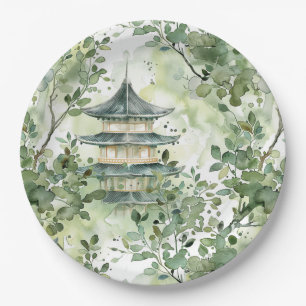Asiatische Pagode in Verdant Landscape (13) Pappteller