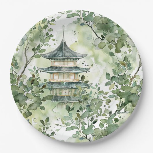 Asiatische Pagode in Verdant Landscape (13) Pappteller (Vorderseite)