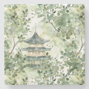 Asiatische Pagode in Verdant Landscape (13) Steinuntersetzer