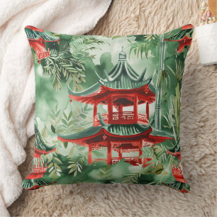 Asiatische Pagode in Verdant Landscape (14) Kissen