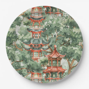 Asiatische Pagode in Verdant Landscape (17) Pappteller
