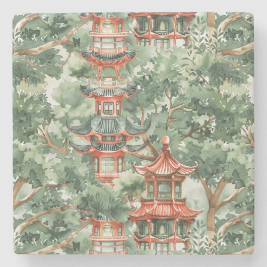 Asiatische Pagode in Verdant Landscape (17) Steinuntersetzer (Vorderseite)