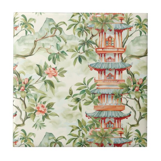Asiatische Pagode in Verdant Landscape (1) Fliese (Vorderseite)