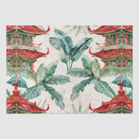 Asiatische Pagode in Verdant Landscape (2) Seidenpapier (Vorderseite)