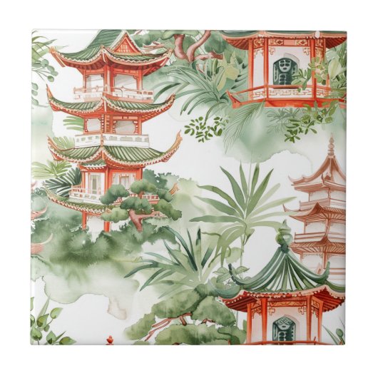 Asiatische Pagode in Verdant Landscape (3) Fliese (Vorderseite)