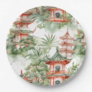 Asiatische Pagode in Verdant Landscape (3) Pappteller
