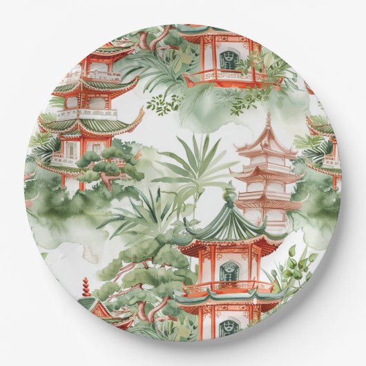 Asiatische Pagode in Verdant Landscape (3) Pappteller (Vorderseite)