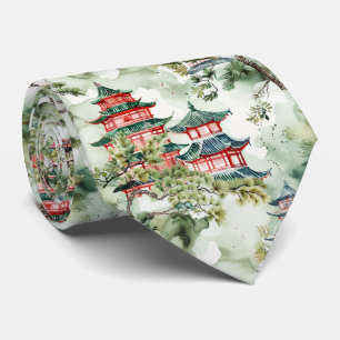 Asiatische Pagode in Verdant Landscape (4) Krawatte