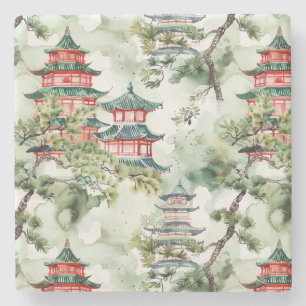 Asiatische Pagode in Verdant Landscape (4) Steinuntersetzer