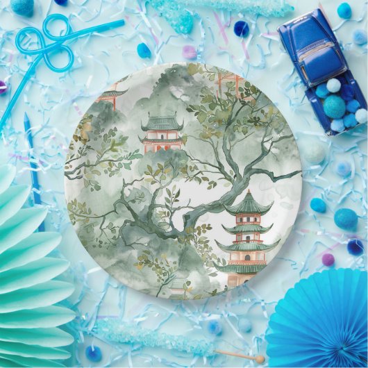 Asiatische Pagode in Verdant Landscape (5) Pappteller (Party)