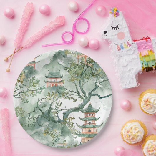 Asiatische Pagode in Verdant Landscape (5) Pappteller (Party)