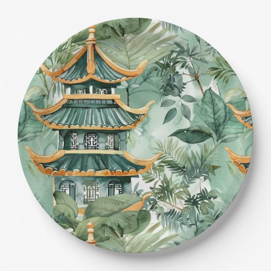Asiatische Pagode in Verdant Landscape (6) Pappteller (Vorderseite)