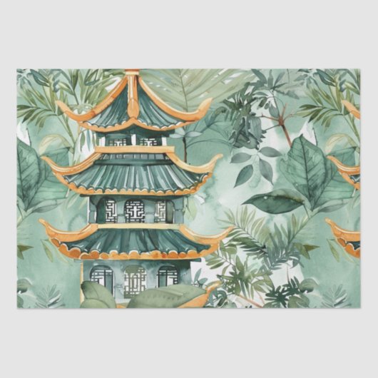 Asiatische Pagode in Verdant Landscape (6) Seidenpapier (Vorderseite)
