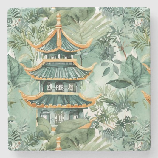Asiatische Pagode in Verdant Landscape (6) Steinuntersetzer (Vorderseite)