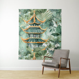 Asiatische Pagode in Verdant Landscape (6) Wandteppich