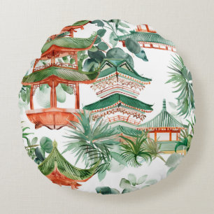 Asiatische Pagode in Verdant Landscape (7) Rundes Kissen