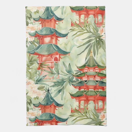 Asiatische Pagode in Verdant Landscape (8) Geschirrtuch (Vertikal)